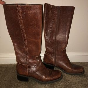 Brown faux leather knee boots